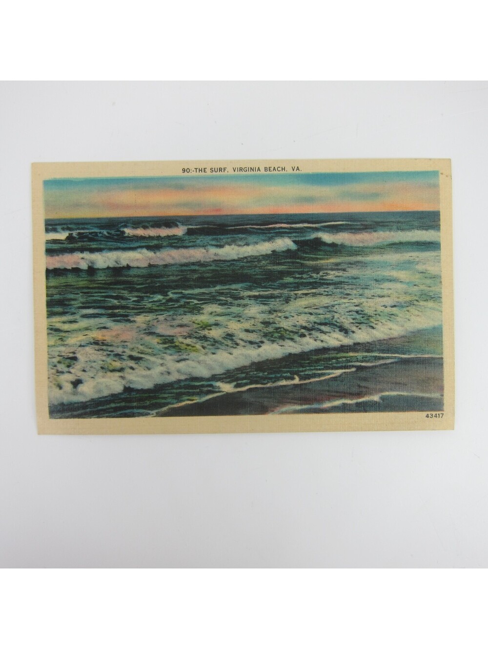 Vintage Linen Postcard Virginia Beach VA Virginia Ocean Surf Waves Landscape